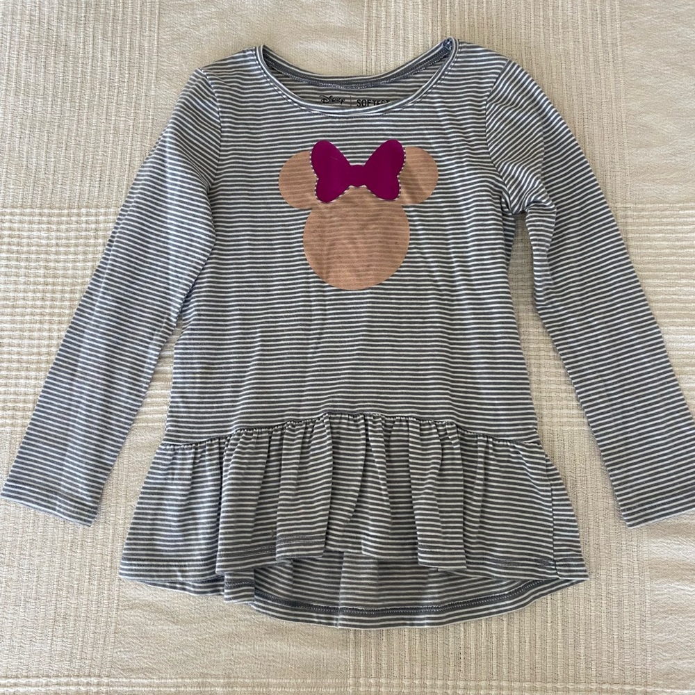 Size 4 - Striped Long Sleeve Kids Top with Minnie Mouse Head